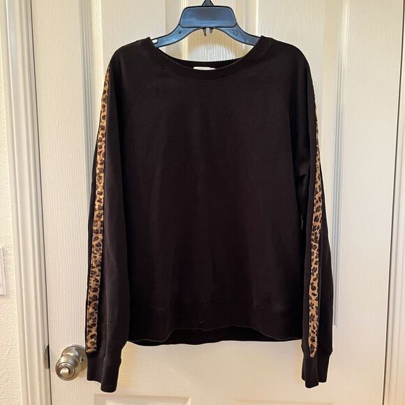 Jak & Rae Black Sweatshirt Leopard Print Stripe Women's Size Large - Picture 1 of 9